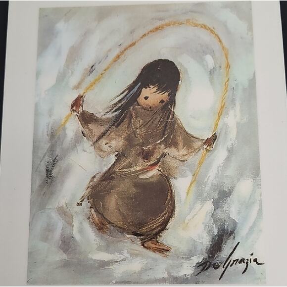 Ted DeGrazia Whimsical Western Child Art Print with Black Gold Frame 7" by 5.5" - Picture 2 of 5